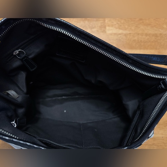 Coach Signature Monogram Handbag in Grey Black Canvas with Shoulder Strap - Picture 8 of 11